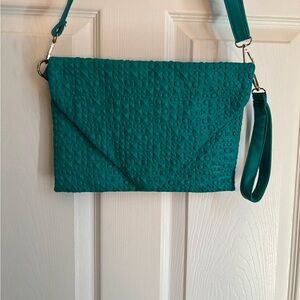 Emerald Green Quilted Clutch with Removable Strap
